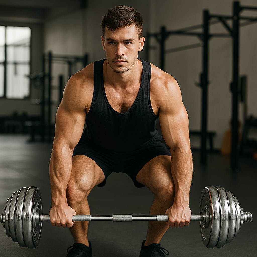 Un hombre levantando el Kit de Pesas Grandes